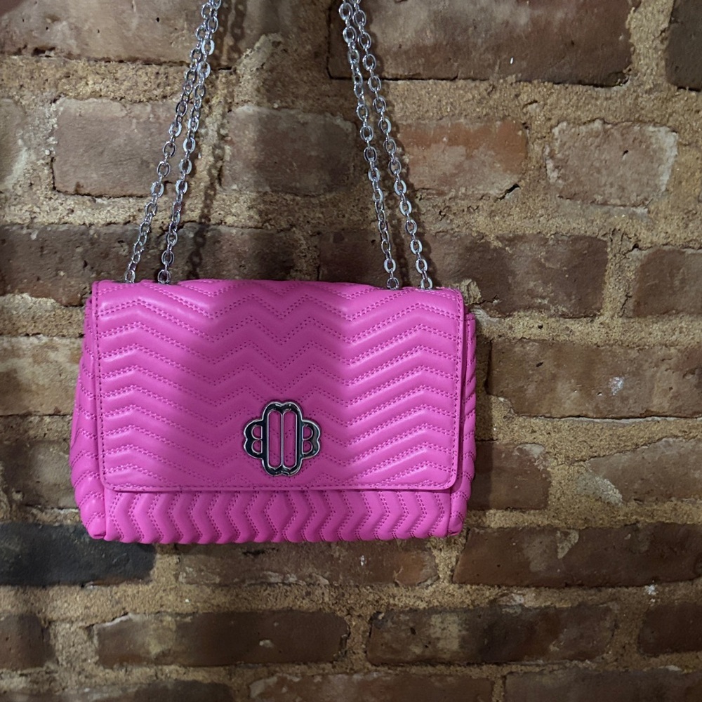 Maje Fuchsia Quilted Shoulder Bag with Chain Strap